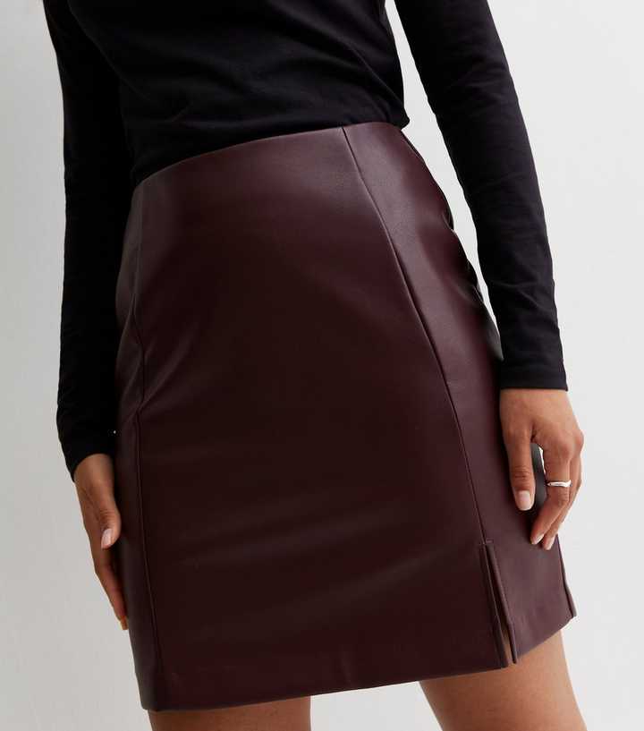 burgundy leather skirt uk