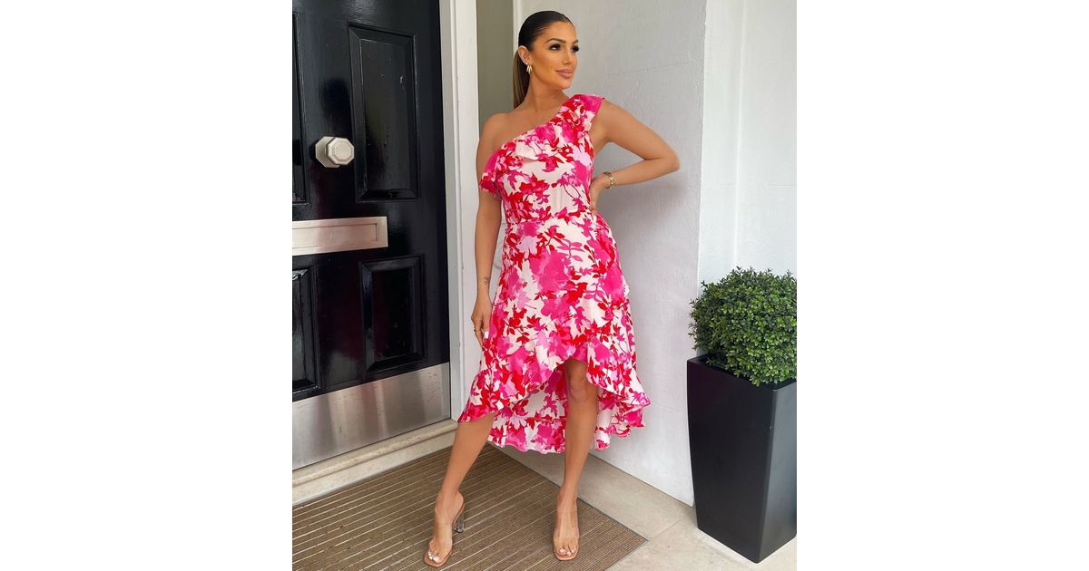 AX Paris Pink Floral One Shoulder Midi Dress New Look