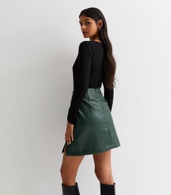 Dark green 2025 leather mini skirt