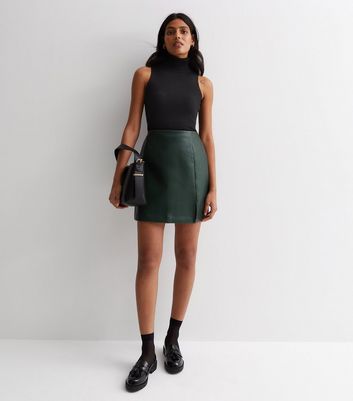 Ladies leather look on sale skirt