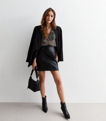 Mint Velvet Leather Midi Skirt, Black, 6