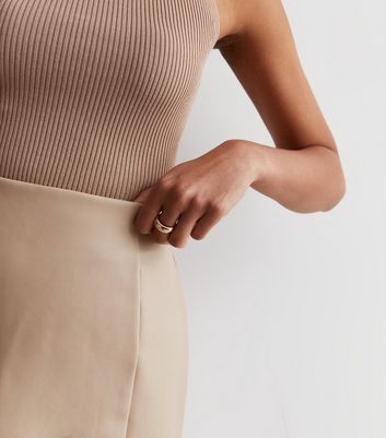 Stone Leather-Look Mini Skirt New Look