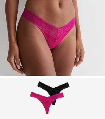 2 Pack Black and Pink Lace Thongs