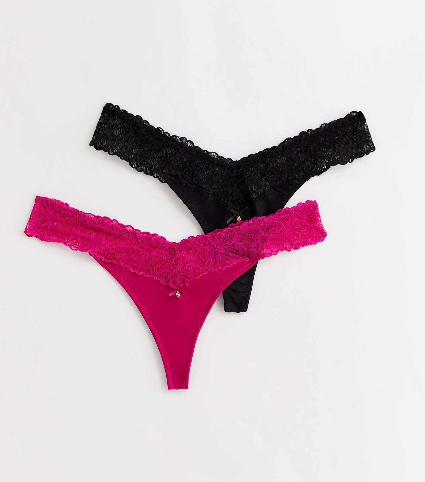 2 Pack Black and Pink Lace Thongs Image 5