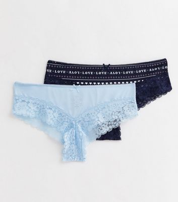 2 Pack Blue and Navy Fairisle Lace Brazilian Briefs New Look