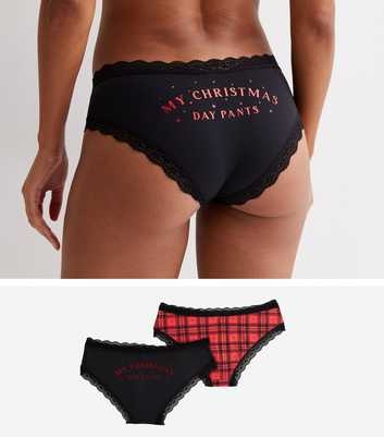 2 Pack Black and Red Check Christmas Short Briefs