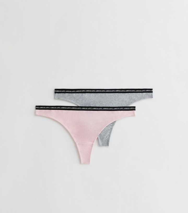2 Pack Pale Pink and Grey Ribbed Logo Band Thongs