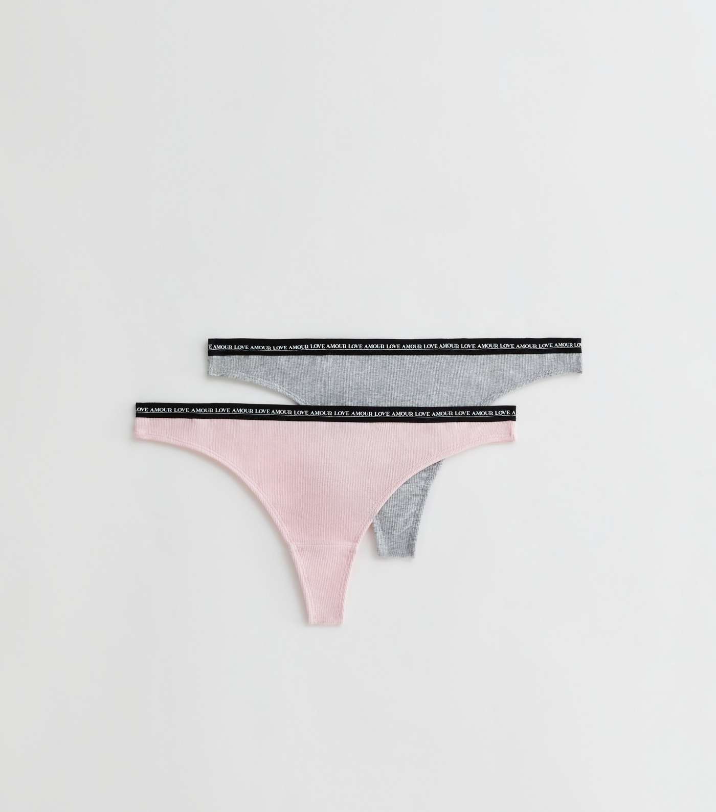 2 Pack Pale Pink and Grey Ribbed Logo Band Thongs Image 5