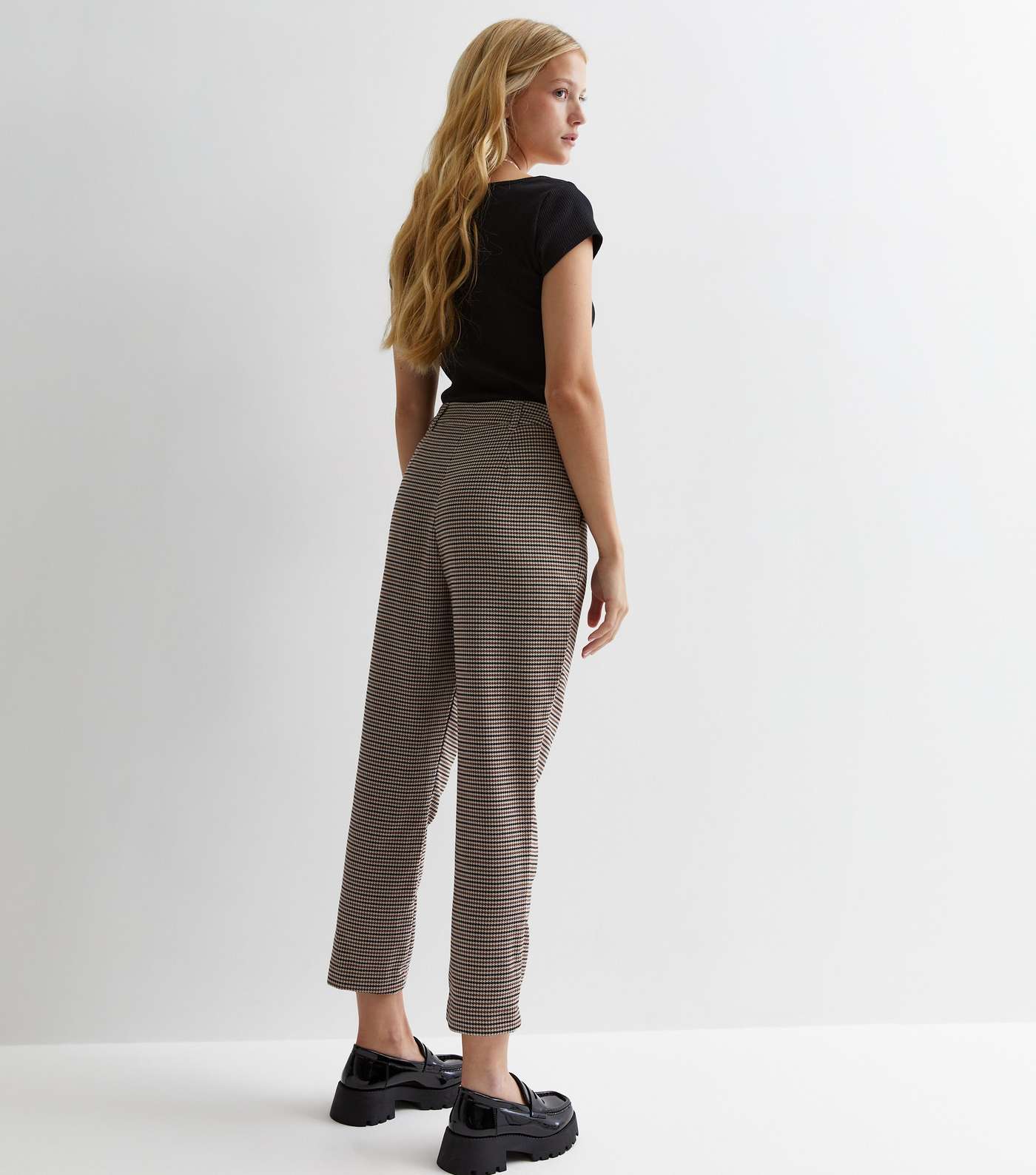 Petite Brown Heritage Check High Waist Tapered Trousers Image 4