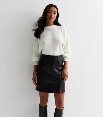 Petite Black Leather-Look Split Hem Mini Skirt