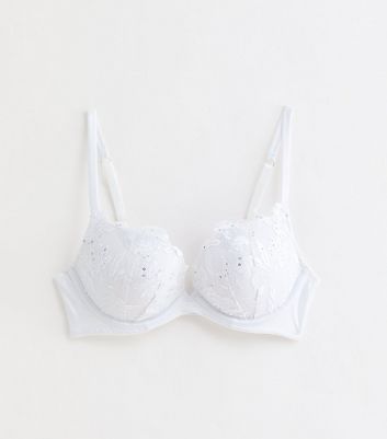 White Sequin Embroidered Push Up Bra New Look