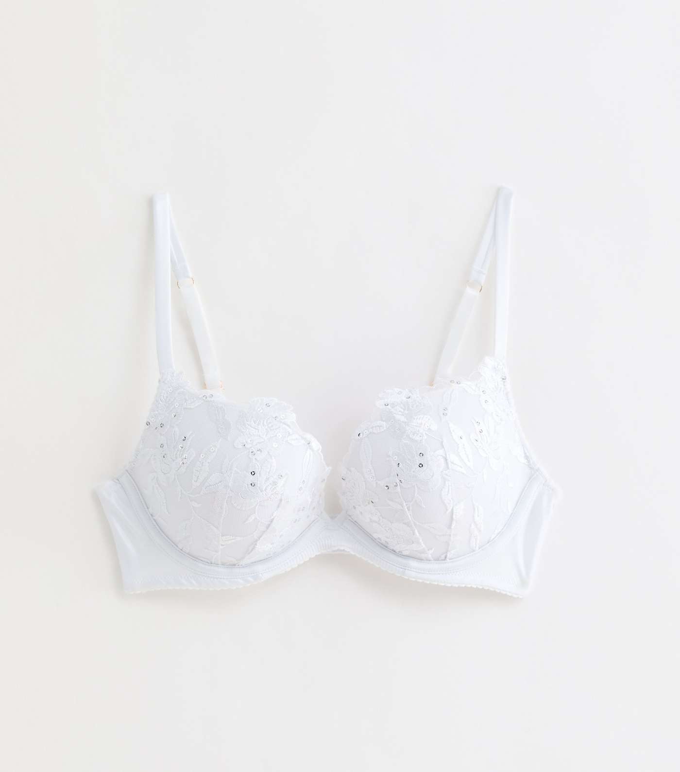 White Sequin Embroidered Push Up Bra Image 5