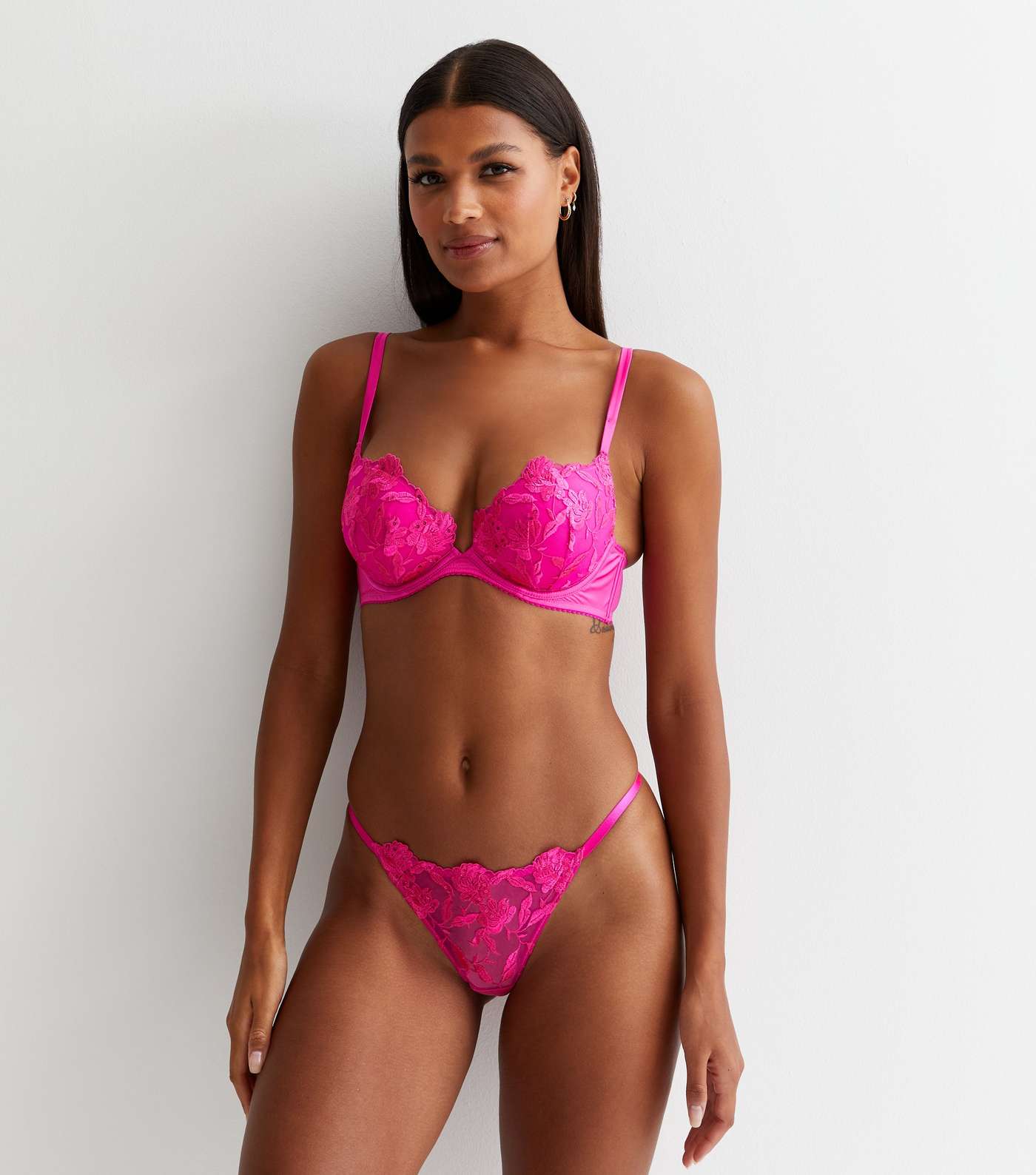 Bright Pink Sequin Embroidered Push Up Bra Image 3