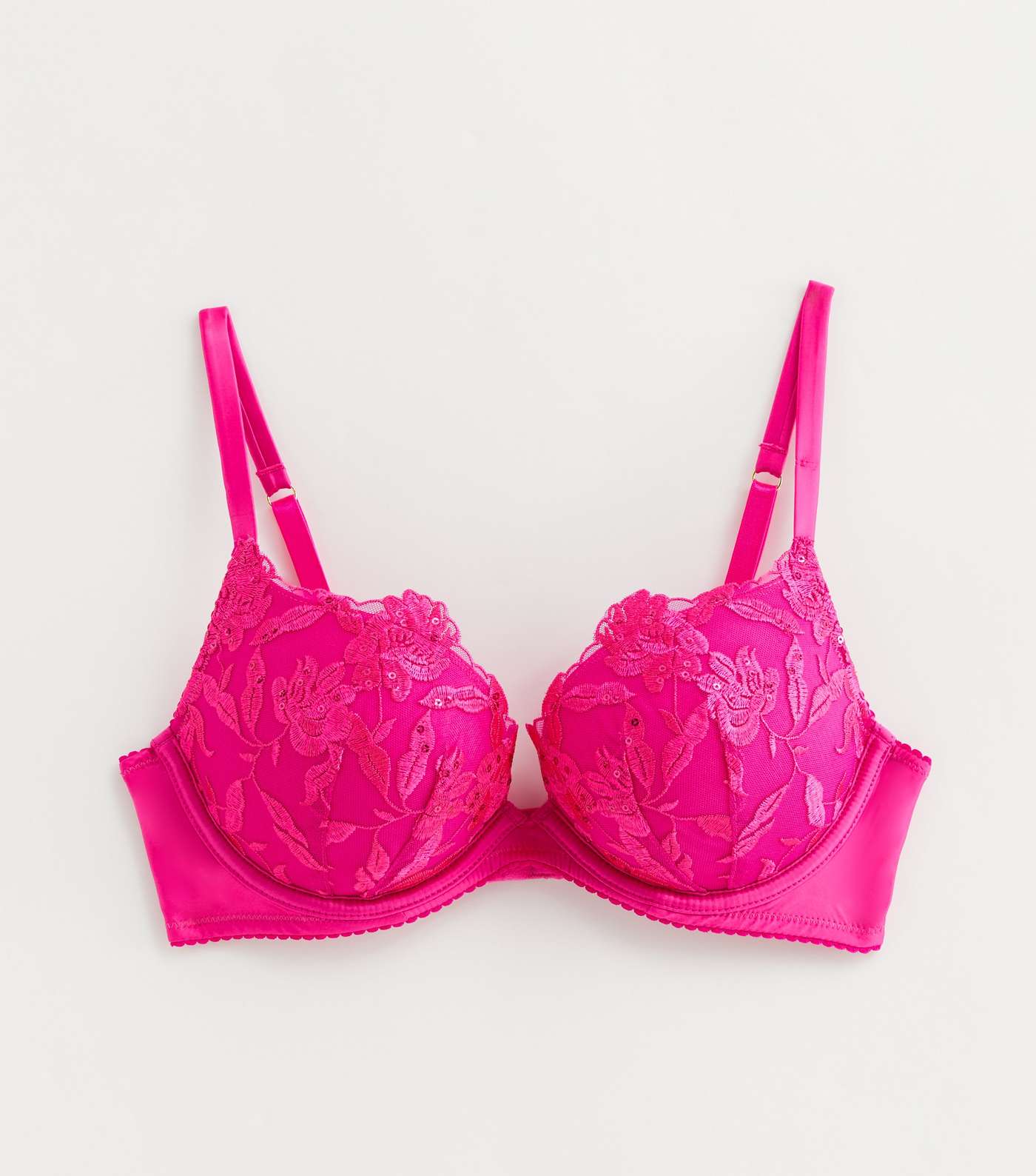 Bright Pink Sequin Embroidered Push Up Bra Image 5