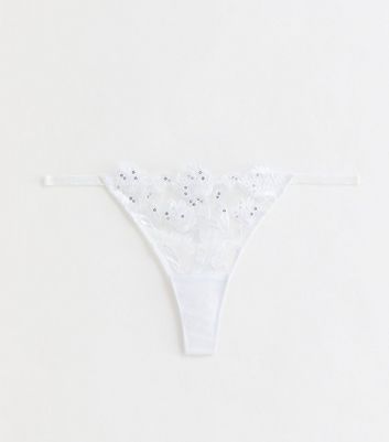 White Sequin Embroidered Thong New Look