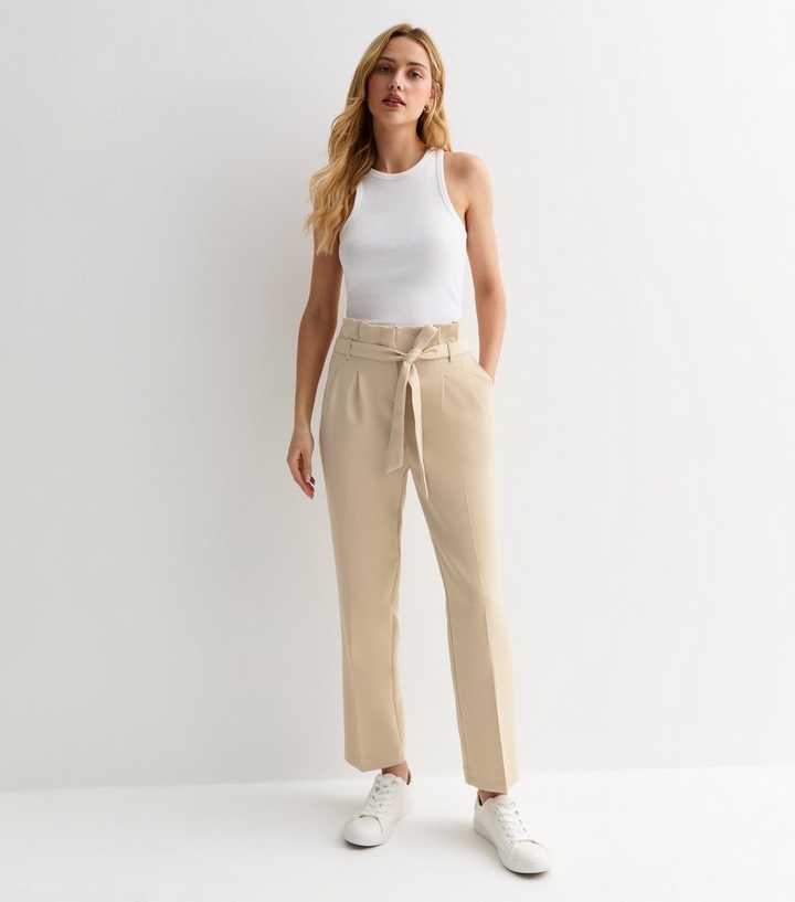 Stone High Waist Paperbag Trousers