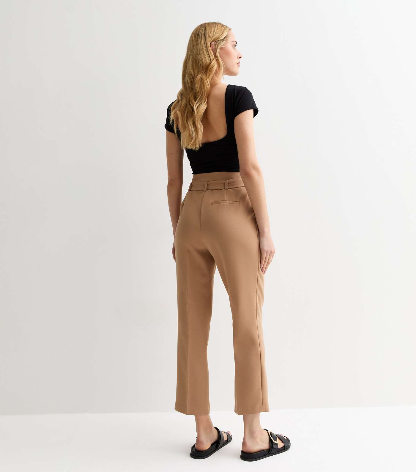 Camel High Waist Paperbag Trousers Image 4