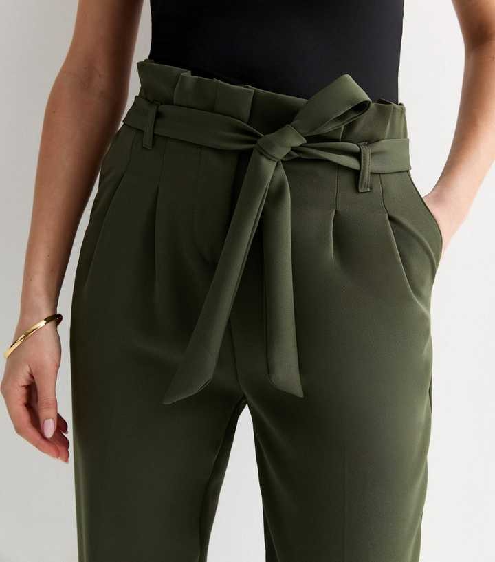 Khaki High Waist Paperbag Trousers