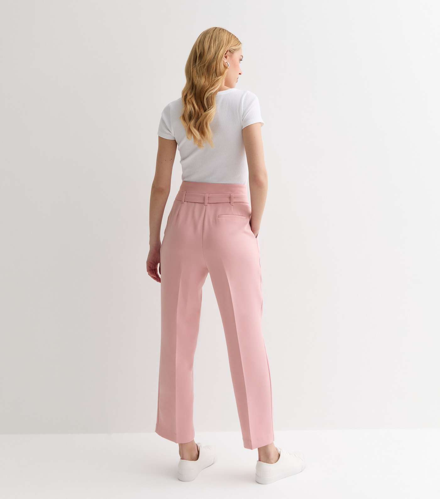 Pink High Waist Paperbag Trousers Image 4
