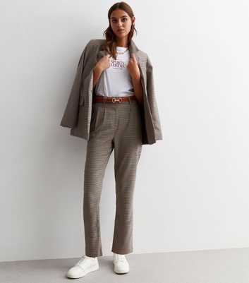 Brown Dogtooth High Waist Tapered Trousers
