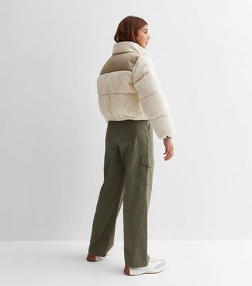 Girls Cream Contrast Yoke Puffer Jacket New Look