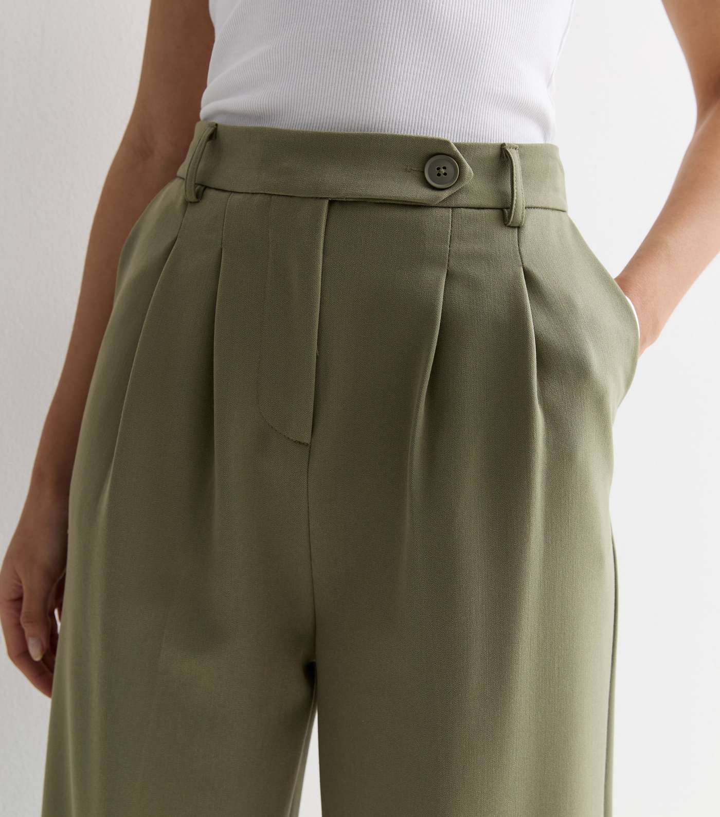 Olive Wide Leg Tailored Trousers Image 2