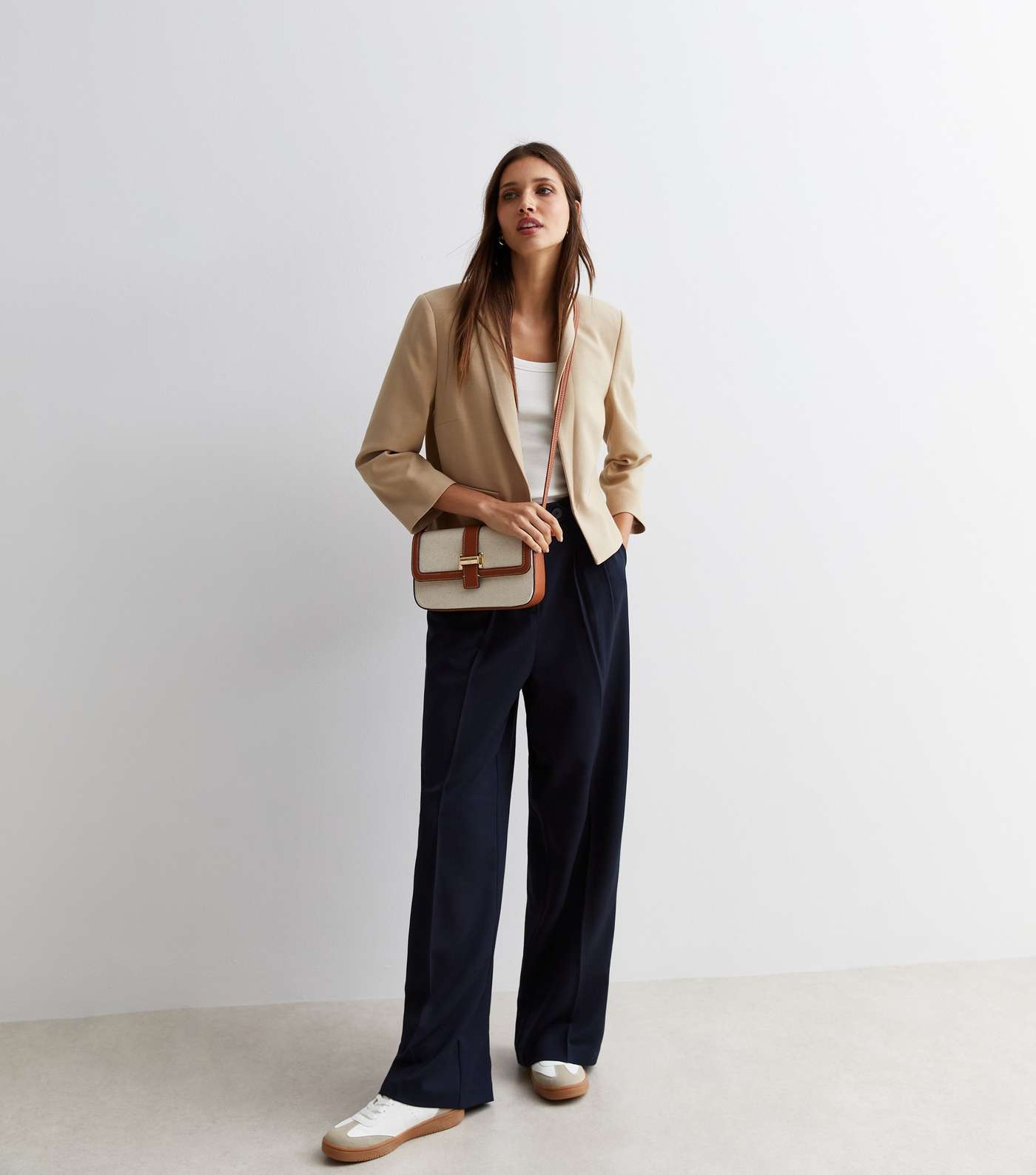 Navy Wide Leg Trousers Image 4