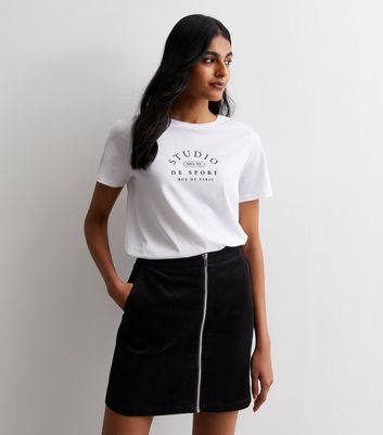 Black Cord Zip Front Mini Skirt | New Look