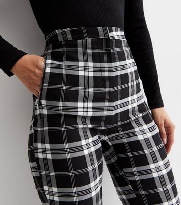 Black Check High Waist Slim Fit Trousers New Look