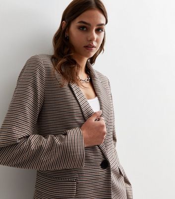 brown gingham blazer