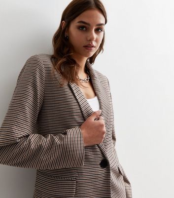 Brown Heritage Check Button Up Blazer | New Look
