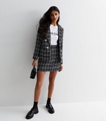 Black Check Boucle Mini Skirt New Look