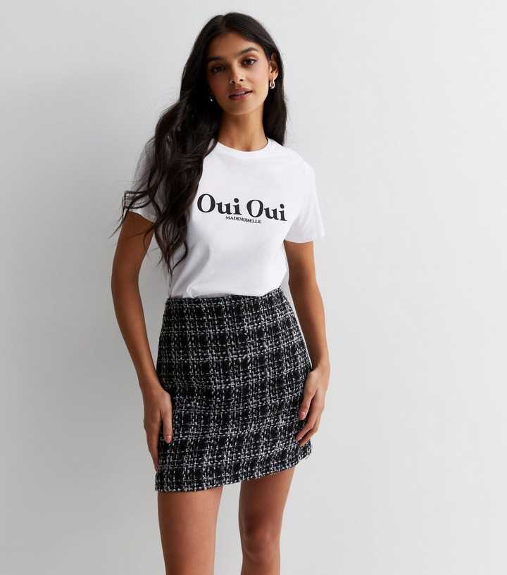 Black Check Bouclé Mini Skirt