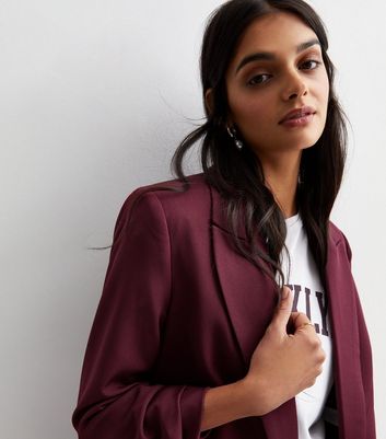 Burgundy Ruched Sleeve Blazer New Look