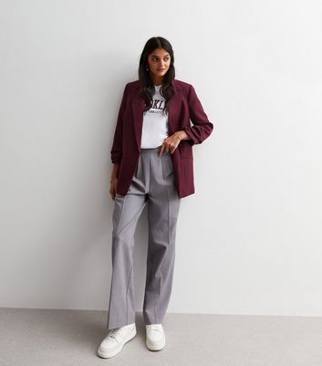 Burgundy Ruched Sleeve Blazer New Look