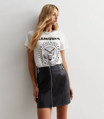 Black Leather-Look Double Buckle Mini Skirt New Look