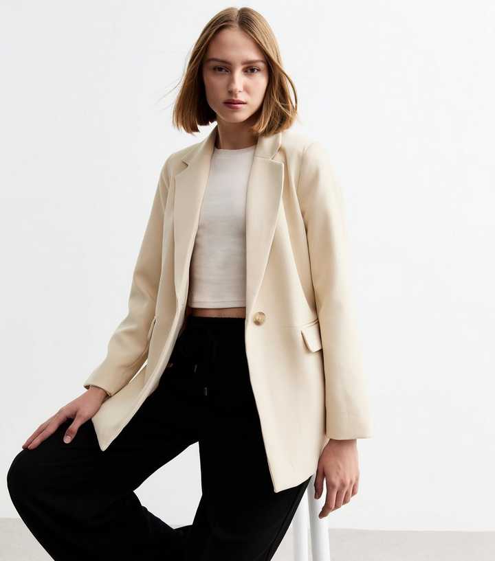 Cream Lightweight Single Breasted Blazer