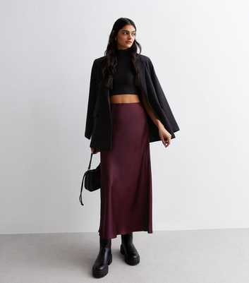 Plum Shine Satin Bias Cut Midi Skirt