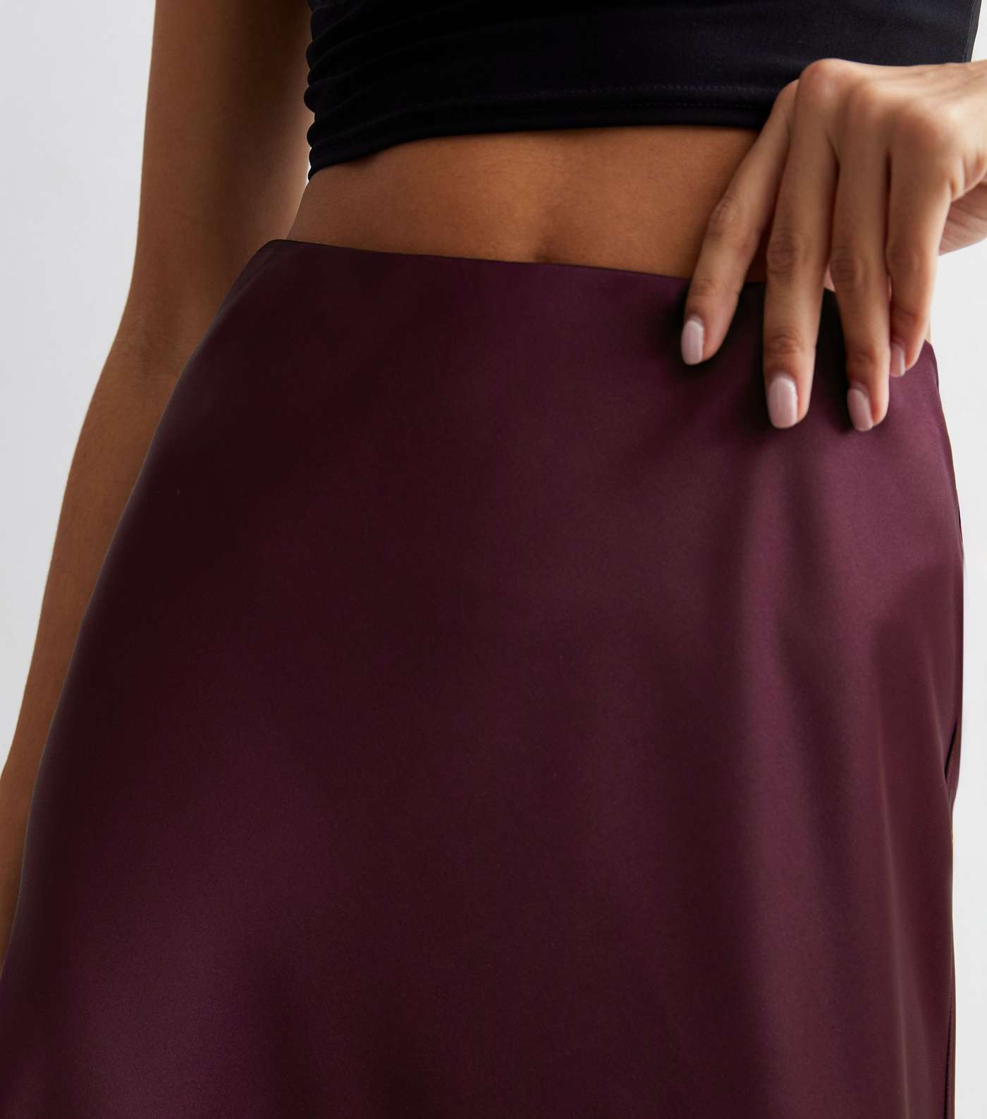 Plum Shine Satin Bias Cut Midi Skirt Image 3
