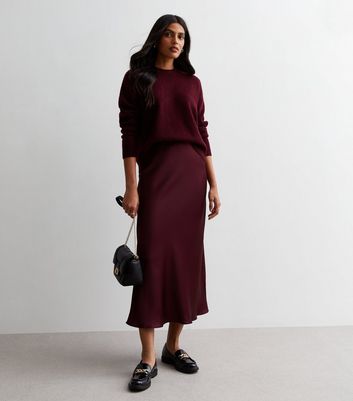 Burgundy Satin High-low Skirt With Front Bow on Luulla