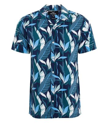 Men's Threadbare Bright Blue Palm Leaf Short Sleeve Shirt New Look