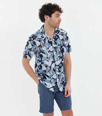 Threadbare Bright Blue Palm Print Short Sleeve Shirt