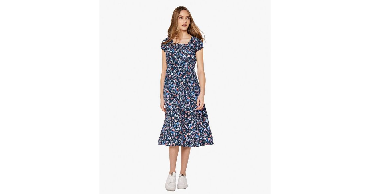 Apricot Navy Ditsy Floral Milkmaid Midi Dress | New Look