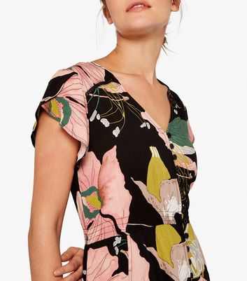 Apricot black floral dress best sale