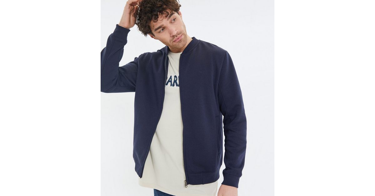 Threadbare Navy Fleece Bomber Jacket New Look
