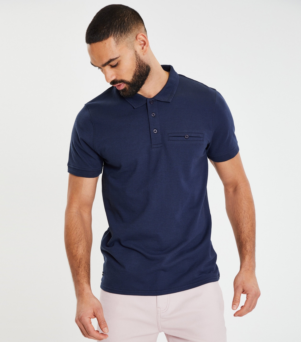 Men's Navy Pocket Logo Polo Shirt Threadbare New Look