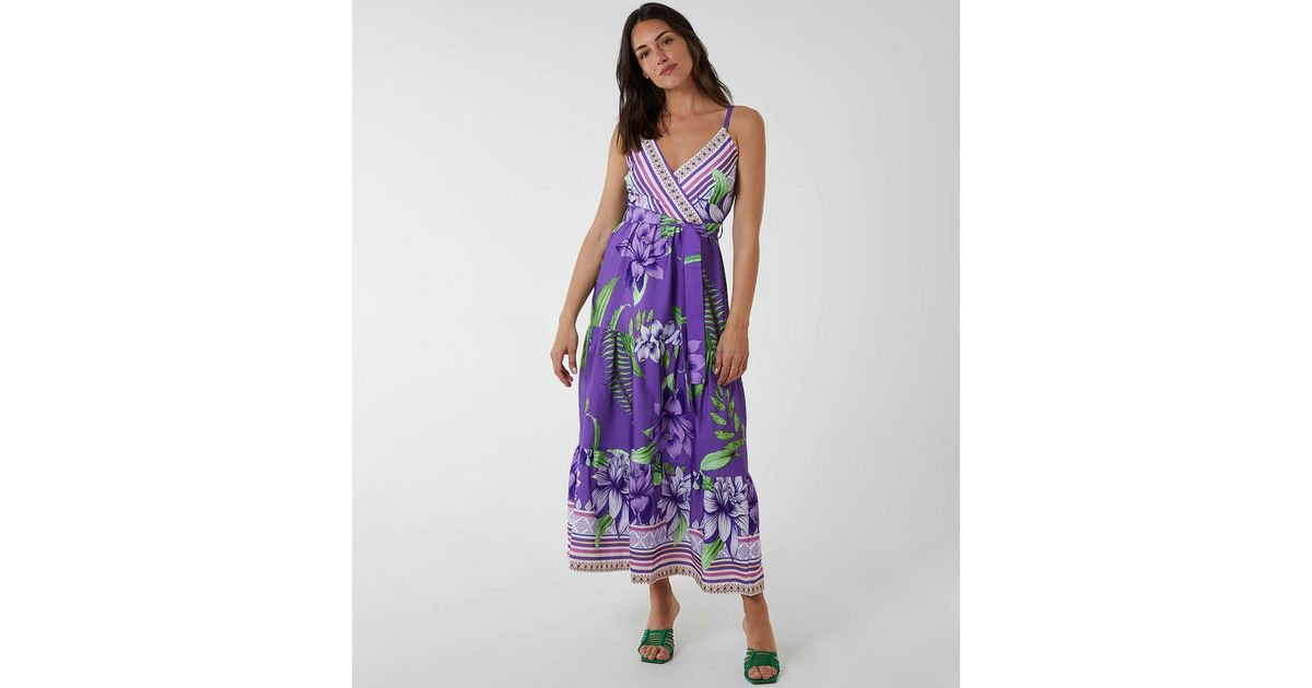 Blue Vanilla Purple Floral Strappy Maxi Dress | New Look
