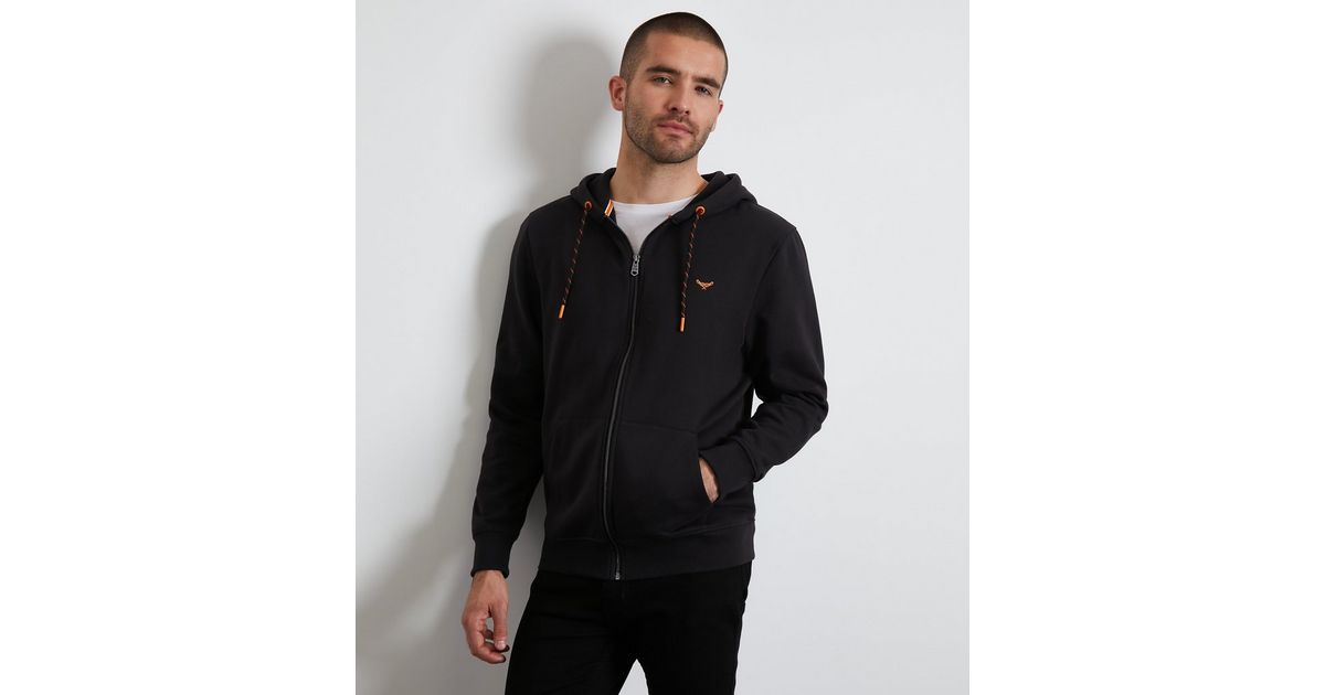 Threadbare Black Contrast Logo Zip Up Hoodie New Look