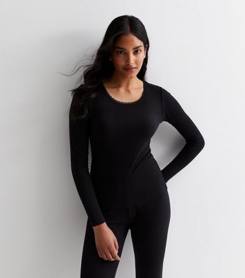 Black Thermal Long Sleeve Top | New Look