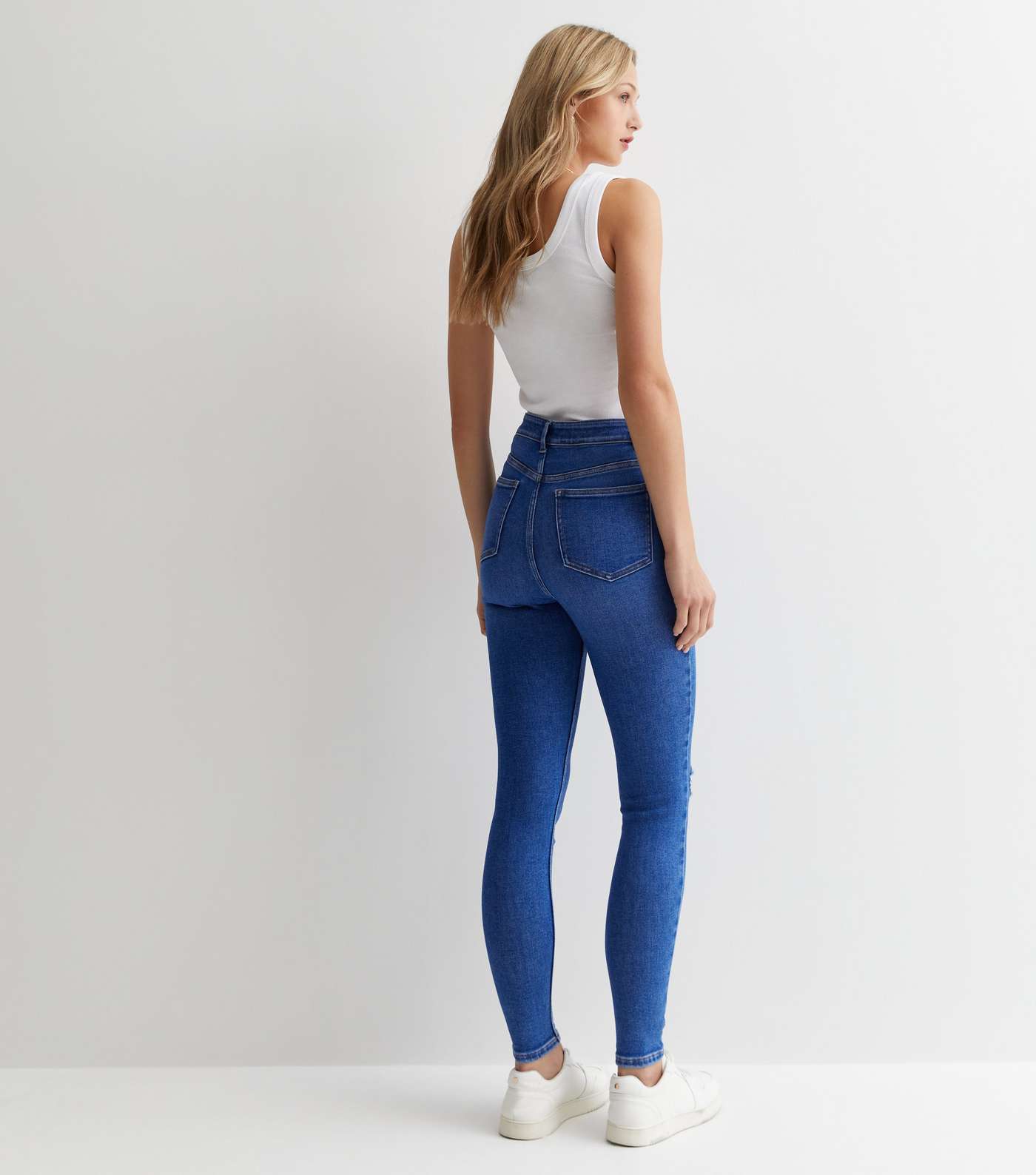 Bright Blue High Waist Ripped Knee Hallie Super Skinny Jeans Image 5